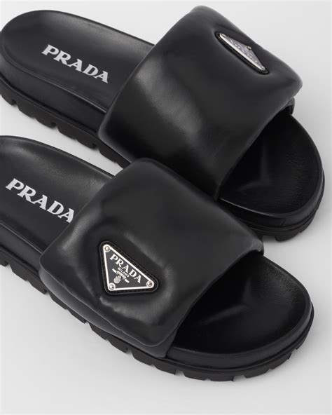 prada padded nappa leather slides|prada leather slides black padded.